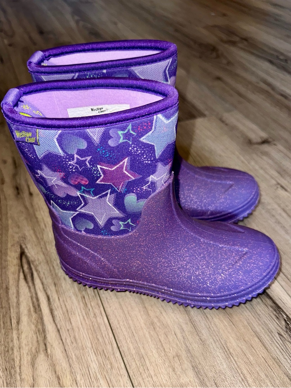 Girls Western Chief Purple Glitter Star Rain Boots